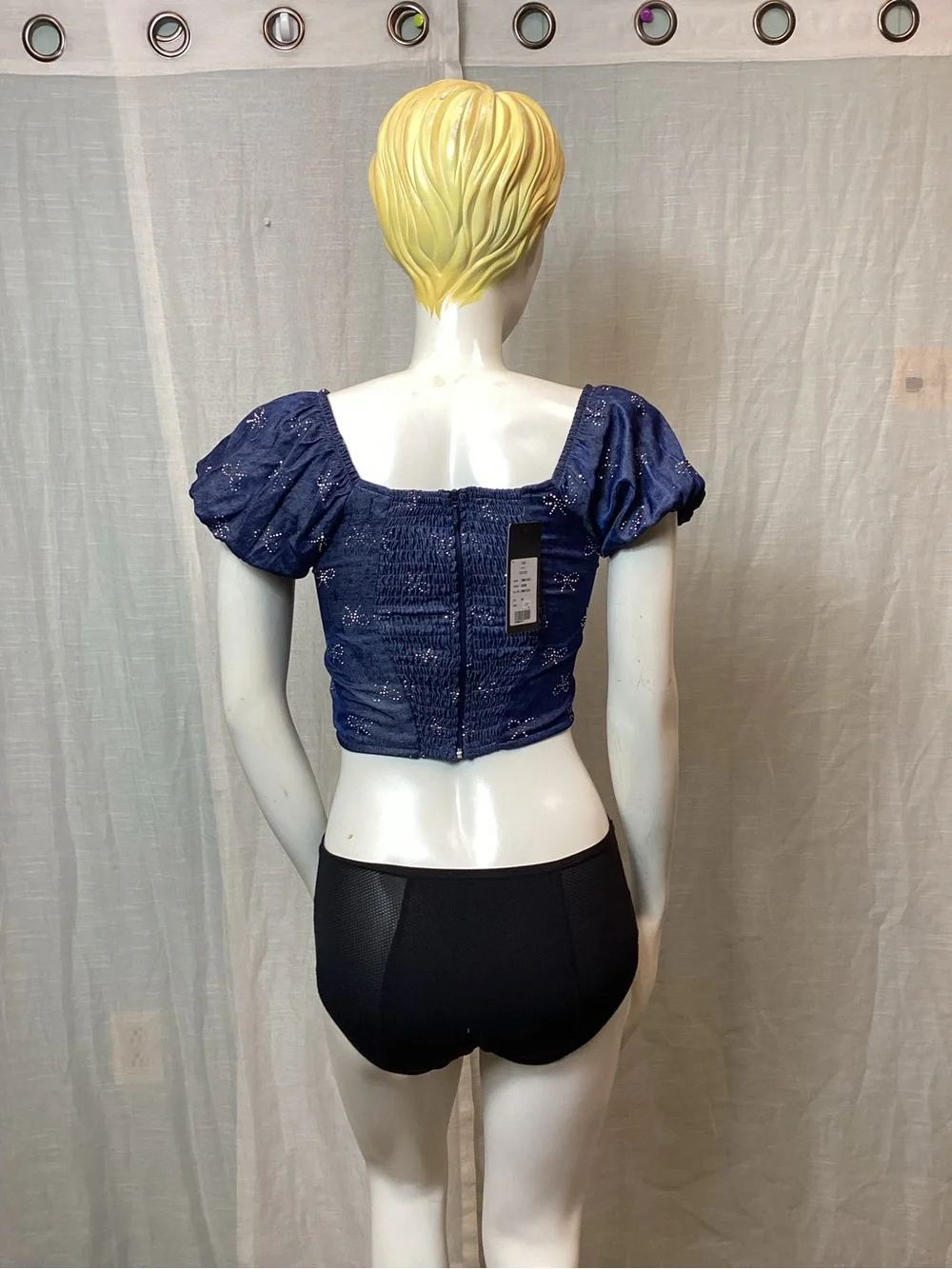 NWT FBZ Puff-Sleeve Denim/ Chambray Top- Tween; Size: XL